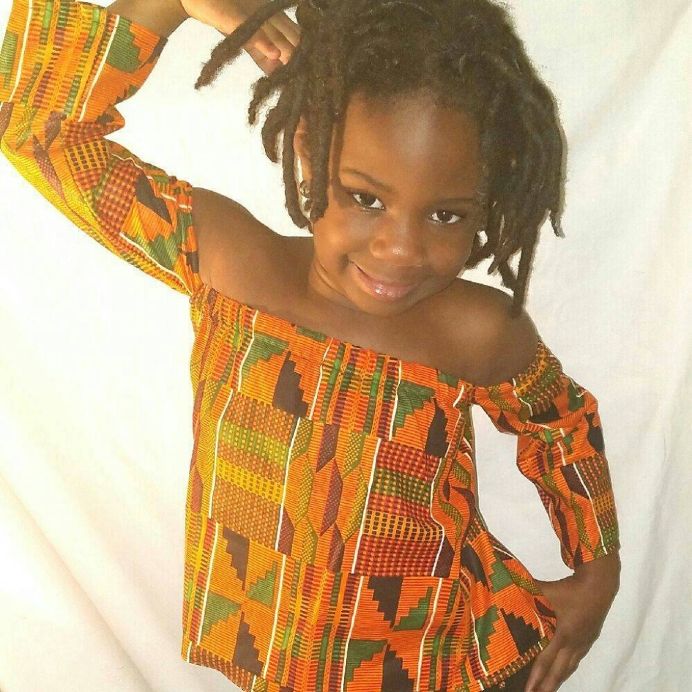 Toddler off shoulder top/kente top
